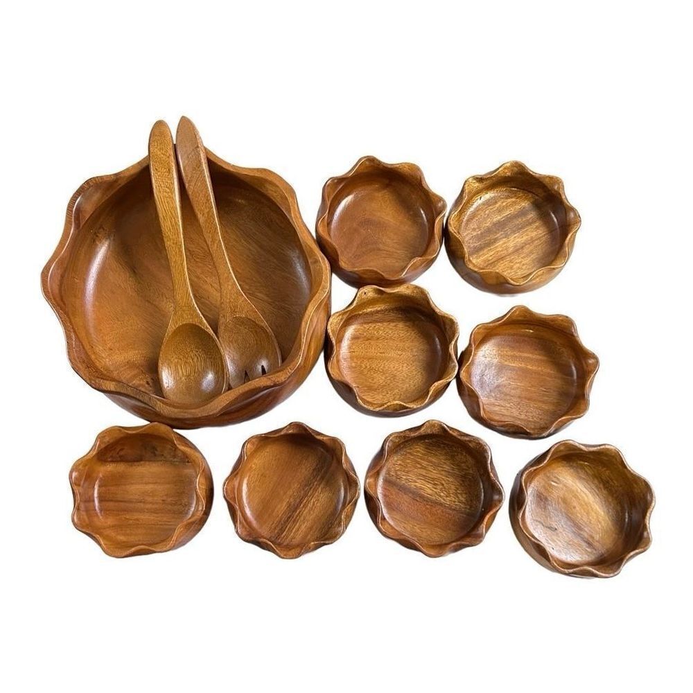 Vintage Island Import Co 11 Piece Acacia Wood Bowl Set